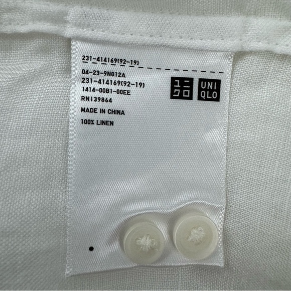 Uniqlo Linen Shirt Womens Large White Long Sleeve Button Up Beach Lagenlook - Picture 10 of 14